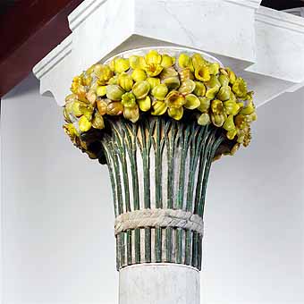 Detail of Tiffany column capital, concrete with cut glass daffodils, c. 1892